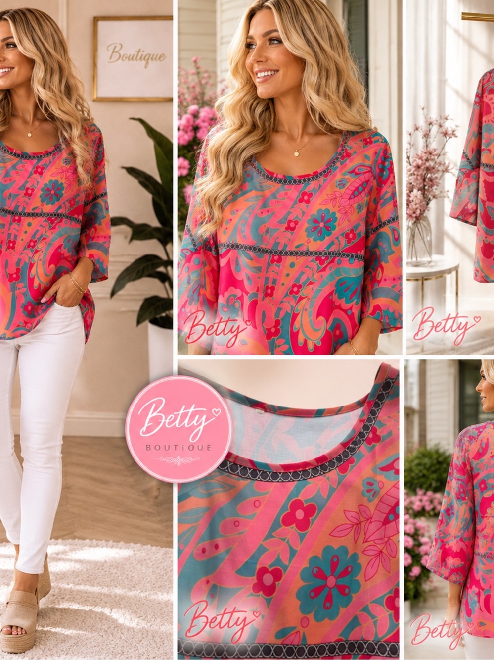 Pink Floral Paisley Scoop Neck Top - Picture 2 of 4